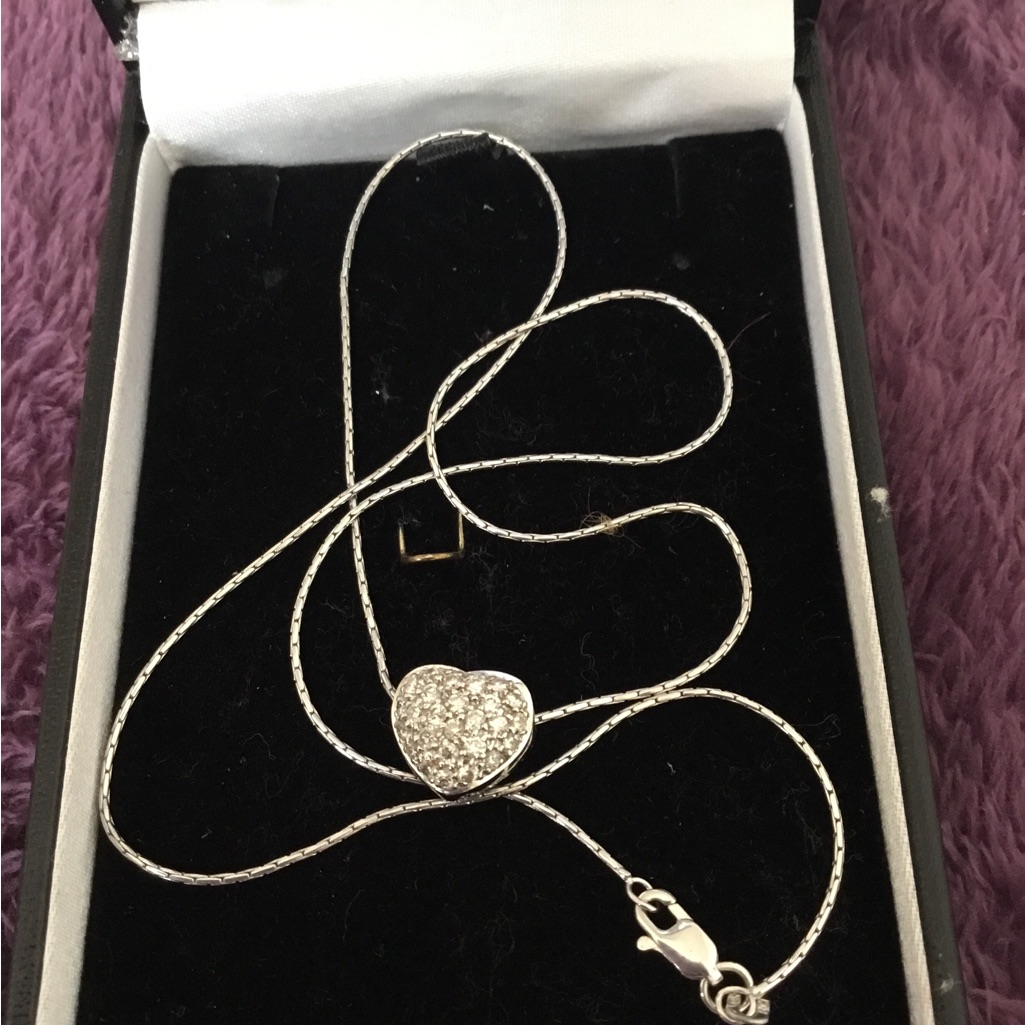 Solid Vintage 14k White Gold & Natural Pave Diamond Necklace